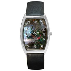 Peacock Art Painting Barrel Style Metal Watch by Ndabl3x