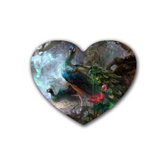 Peacock Art Painting Rubber Heart Coaster (4 Pack) by Ndabl3x