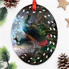 Peacock Art Painting Oval Filigree Ornament (two Sides) by Ndabl3x