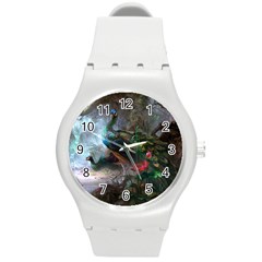 Peacock Art Painting Round Plastic Sport Watch (m) by Ndabl3x