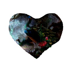 Peacock Art Painting Standard 16  Premium Heart Shape Cushions by Ndabl3x