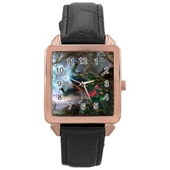 Peacock Art Painting Rose Gold Leather Watch  by Ndabl3x