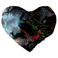 Peacock Art Painting Large 19  Premium Flano Heart Shape Cushions by Ndabl3x