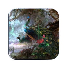 Peacock Art Painting Square Metal Box (black)