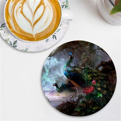 Peacock Art Painting Uv Print Round Tile Coaster by Ndabl3x