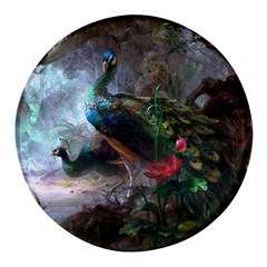 Peacock Art Painting Round Glass Fridge Magnet (4 Pack) by Ndabl3x