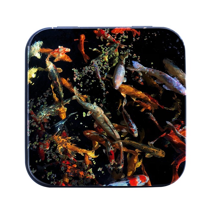 Shoal Of Koi Fish Water Underwater Square Metal Box (Black)