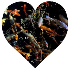 Shoal Of Koi Fish Water Underwater Wooden Puzzle Heart by Ndabl3x