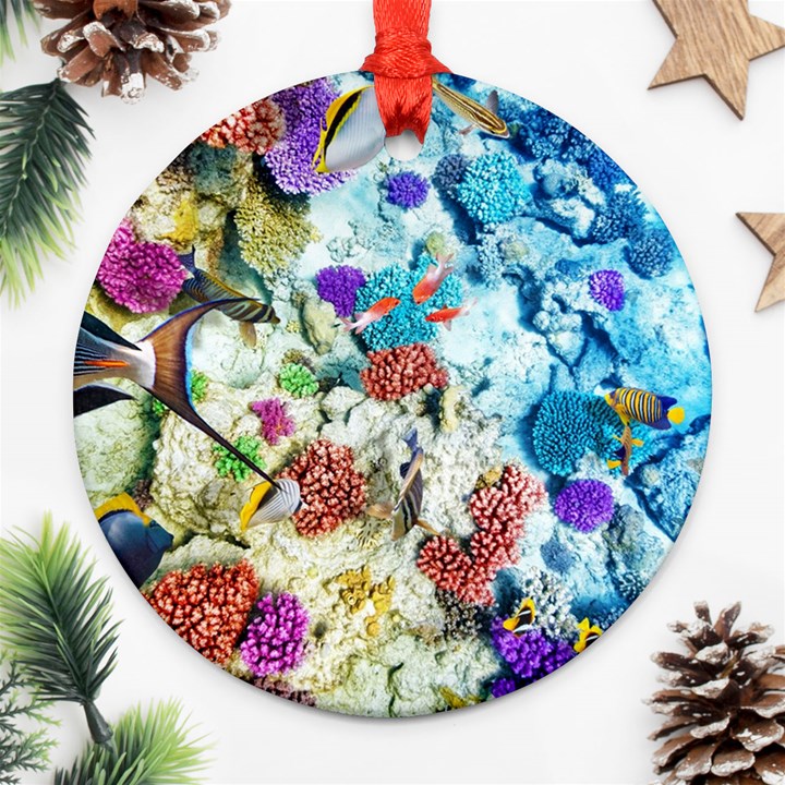 Fish The Ocean World Underwater Fishes Tropical Round Ornament (Two Sides)