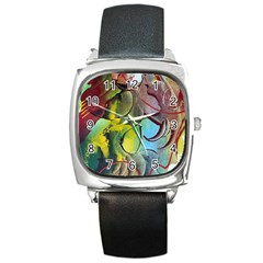 Detail Of A Bright Abstract Painted Art Background Texture Colors Square Metal Watch by Ndabl3x