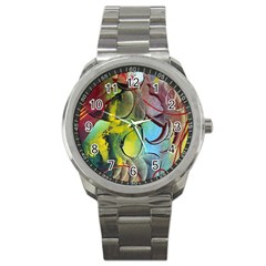 Detail Of A Bright Abstract Painted Art Background Texture Colors Sport Metal Watch by Ndabl3x