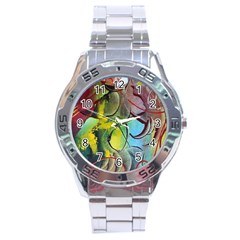 Detail Of A Bright Abstract Painted Art Background Texture Colors Stainless Steel Analogue Watch by Ndabl3x