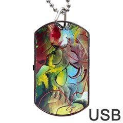 Detail Of A Bright Abstract Painted Art Background Texture Colors Dog Tag Usb Flash (one Side) by Ndabl3x