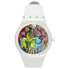 Detail Of A Bright Abstract Painted Art Background Texture Colors Round Plastic Sport Watch (m) by Ndabl3x