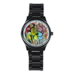 Detail Of A Bright Abstract Painted Art Background Texture Colors Stainless Steel Round Watch by Ndabl3x