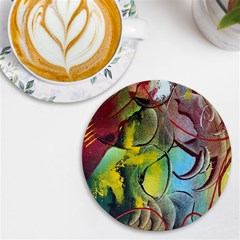 Detail Of A Bright Abstract Painted Art Background Texture Colors Uv Print Round Tile Coaster by Ndabl3x