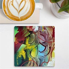 Detail Of A Bright Abstract Painted Art Background Texture Colors Uv Print Square Tile Coaster  by Ndabl3x