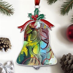 Detail Of A Bright Abstract Painted Art Background Texture Colors Metal Holly Leaf Bell Ornament