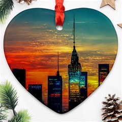 New York City Skyline Usa Heart Ornament (two Sides) by Ndabl3x