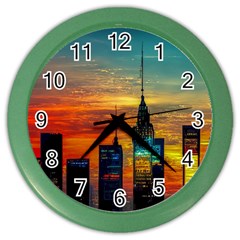 New York City Skyline Usa Color Wall Clock by Ndabl3x