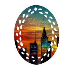 New York City Skyline Usa Oval Filigree Ornament (two Sides) by Ndabl3x