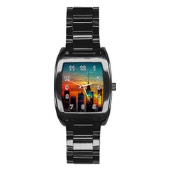 New York City Skyline Usa Stainless Steel Barrel Watch by Ndabl3x