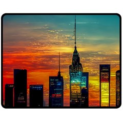 New York City Skyline Usa Two Sides Fleece Blanket (medium) by Ndabl3x