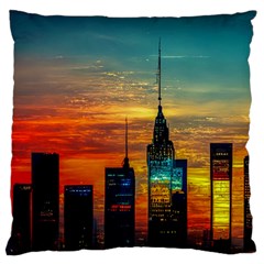 New York City Skyline Usa Large Premium Plush Fleece Cushion Case (one Side) by Ndabl3x