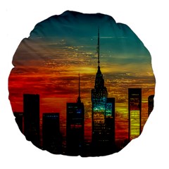 New York City Skyline Usa Large 18  Premium Flano Round Cushions by Ndabl3x