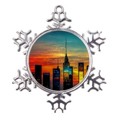 New York City Skyline Usa Metal Large Snowflake Ornament