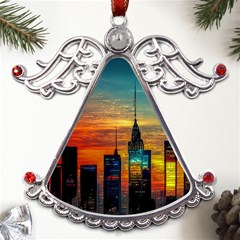 New York City Skyline Usa Metal Angel With Crystal Ornament by Ndabl3x