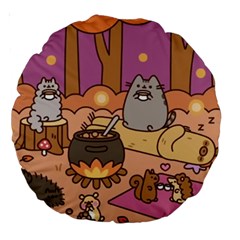 Pusheen Cute Fall The Cat Large 18  Premium Round Cushions by Ndabl3x