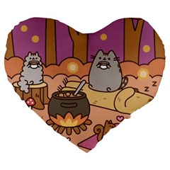 Pusheen Cute Fall The Cat Large 19  Premium Heart Shape Cushions by Ndabl3x