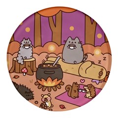 Pusheen Cute Fall The Cat Round Glass Fridge Magnet (4 Pack)