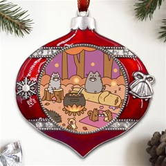 Pusheen Cute Fall The Cat Metal Snowflake And Bell Red Ornament by Ndabl3x