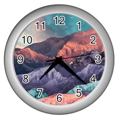 Adventure Psychedelic Mountain Wall Clock (silver) by Ndabl3x