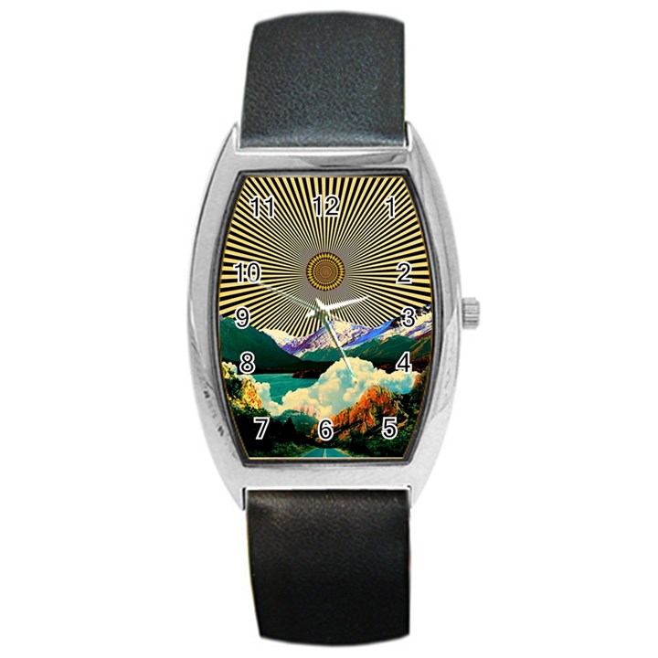 Surreal Art Psychadelic Mountain Barrel Style Metal Watch