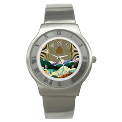 Surreal Art Psychadelic Mountain Stainless Steel Watch by Ndabl3x