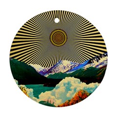 Surreal Art Psychadelic Mountain Round Ornament (two Sides) by Ndabl3x