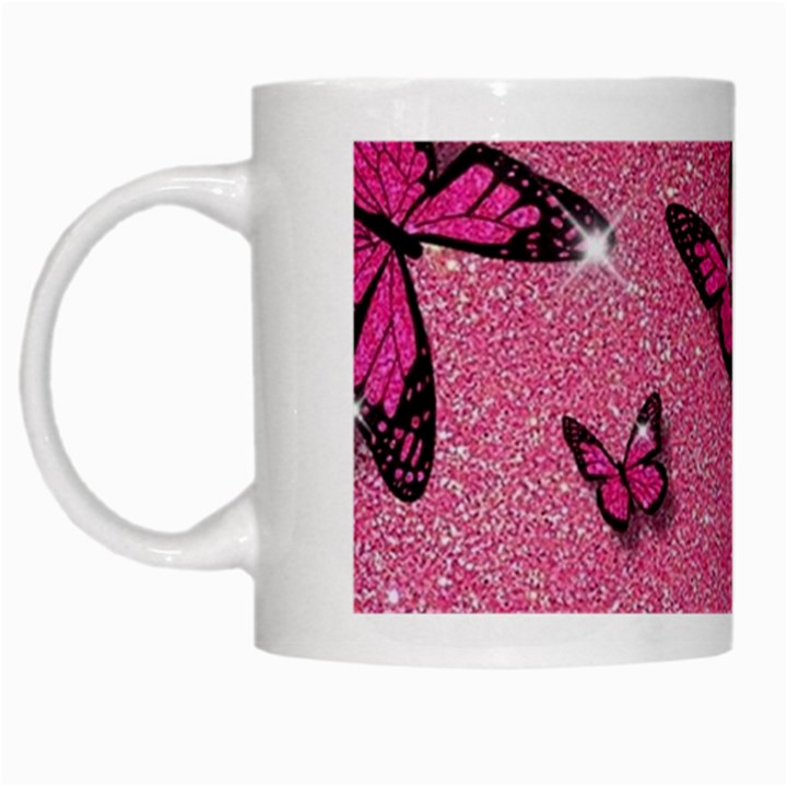 Pink Glitter Butterfly White Mug