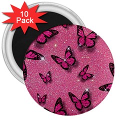 Pink Glitter Butterfly 3  Magnets (10 Pack)  by Ndabl3x