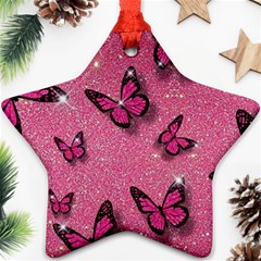 Pink Glitter Butterfly Star Ornament (two Sides) by Ndabl3x