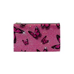 Pink Glitter Butterfly Cosmetic Bag (small) by Ndabl3x