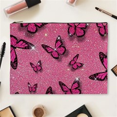 Pink Glitter Butterfly Cosmetic Bag (xl) by Ndabl3x