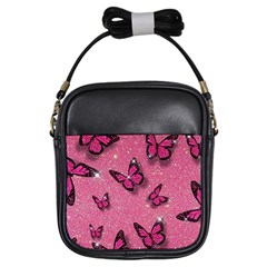 Pink Glitter Butterfly Girls Sling Bag by Ndabl3x