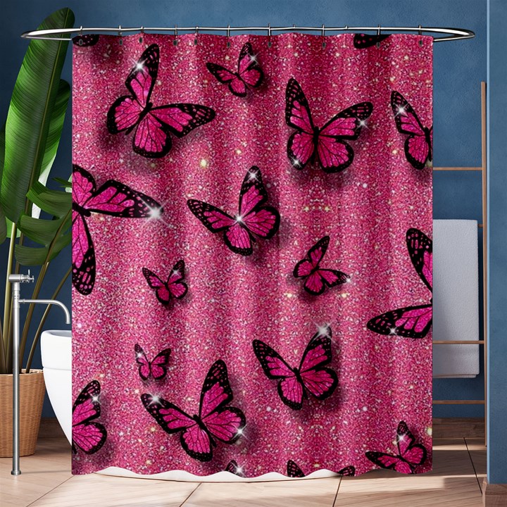 Pink Glitter Butterfly Shower Curtain 60  x 72  (Medium) 