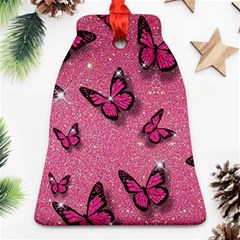 Pink Glitter Butterfly Bell Ornament (two Sides) by Ndabl3x