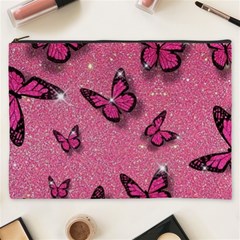 Pink Glitter Butterfly Cosmetic Bag (xxxl) by Ndabl3x