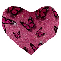 Pink Glitter Butterfly Large 19  Premium Heart Shape Cushions by Ndabl3x