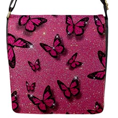 Pink Glitter Butterfly Flap Closure Messenger Bag (s) by Ndabl3x